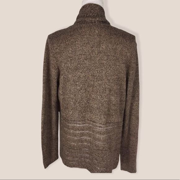 Karen Scott Open Front Waterfall Cardigan Sz L Taupe - Picture 2 of 7